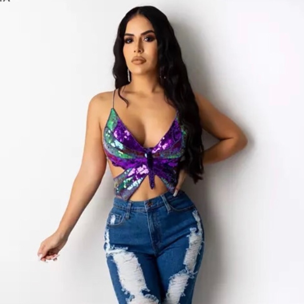 Sequin butterfly top